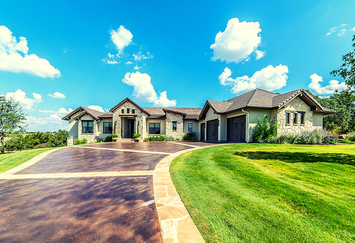 Decorated concrete on driveway of new home